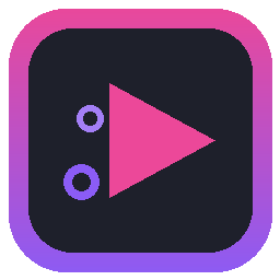 Games arcade icon: a pink play triangle with two violet rings in a rounded square